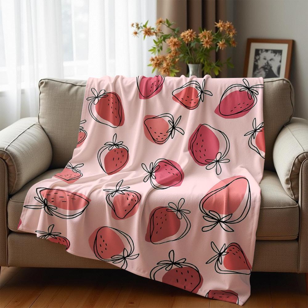 Doodle Strawberry Cartoon Anime Print Flannel Blanket Soft Warm Throw for Kids Bedroom Sofa Christmas Office Car