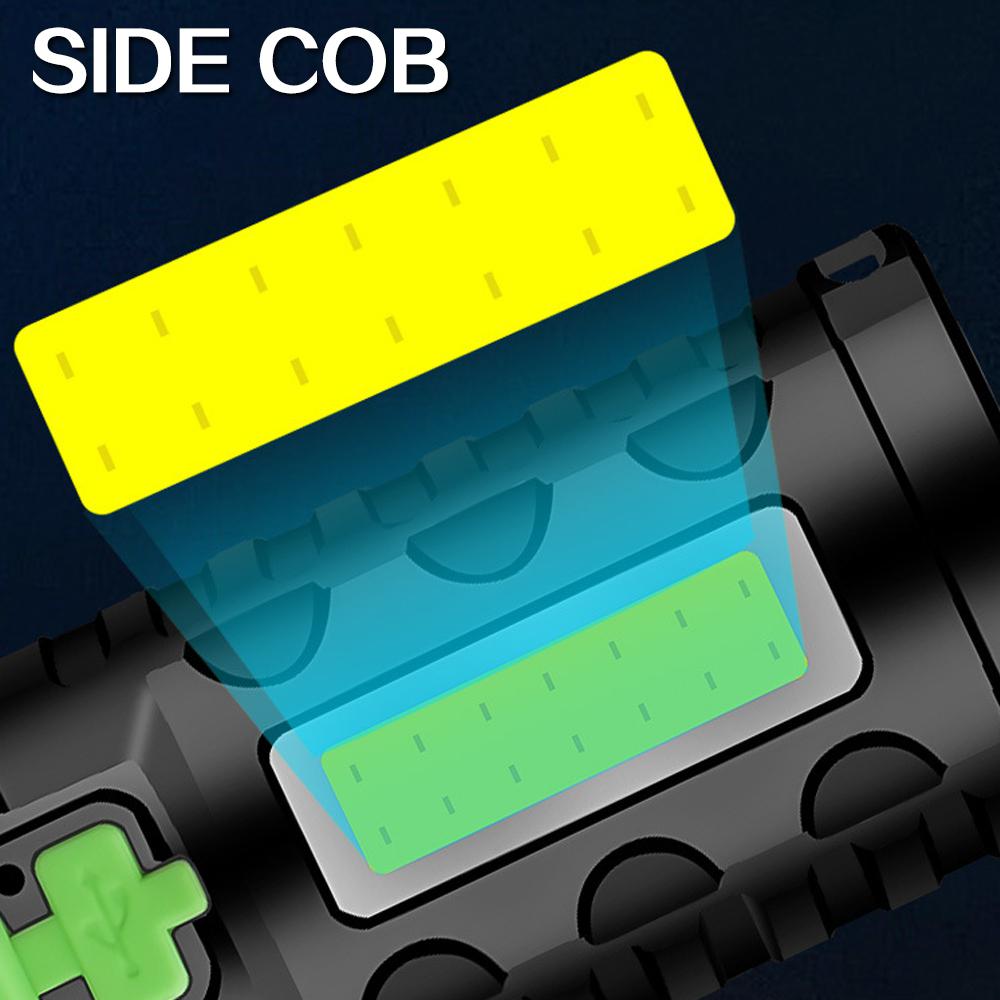 Solar LED Flashlight USB Charging Multifunctional Flashlight Waterproof Torch Built-in Battery Hand Light Camping Light