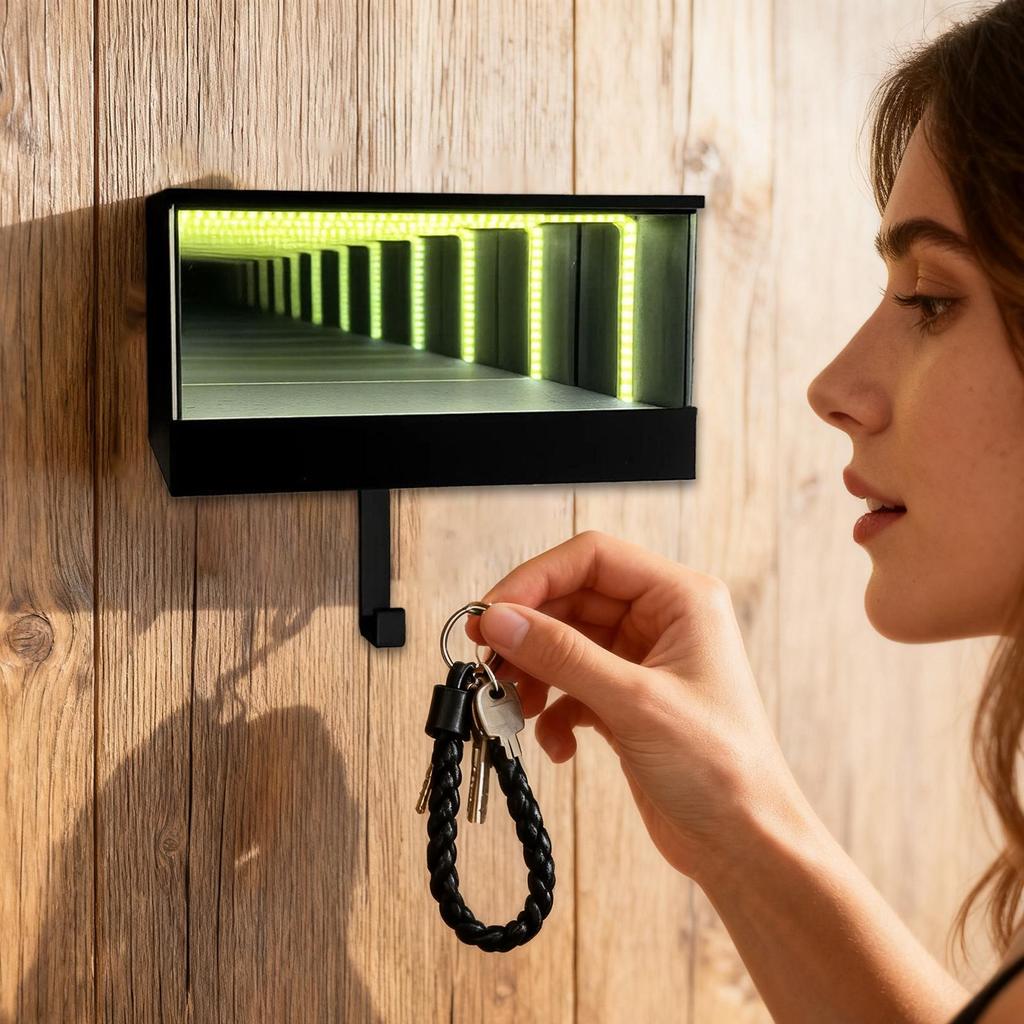 Infinity Garage Key Holder Garage Hooks Box LED Organizer USB Charging Decorative Mirror Illusion House Key Holder Home Decor