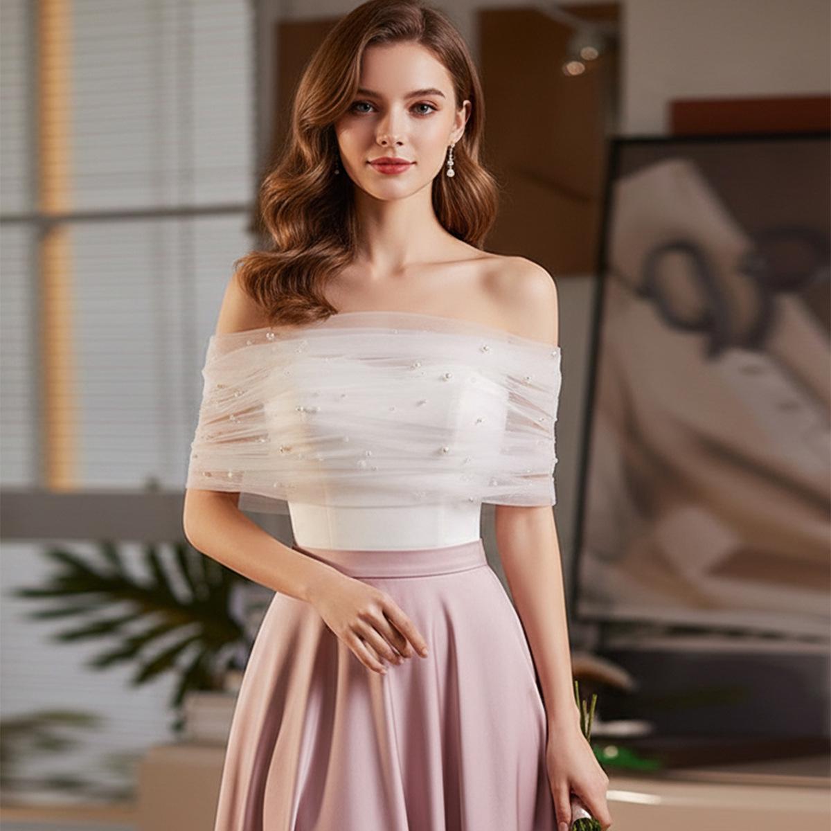 

Элегантная свадебная шаль кремового цвета с жемчугом и сетчатой шнуровкой 100 CM грязно-белый