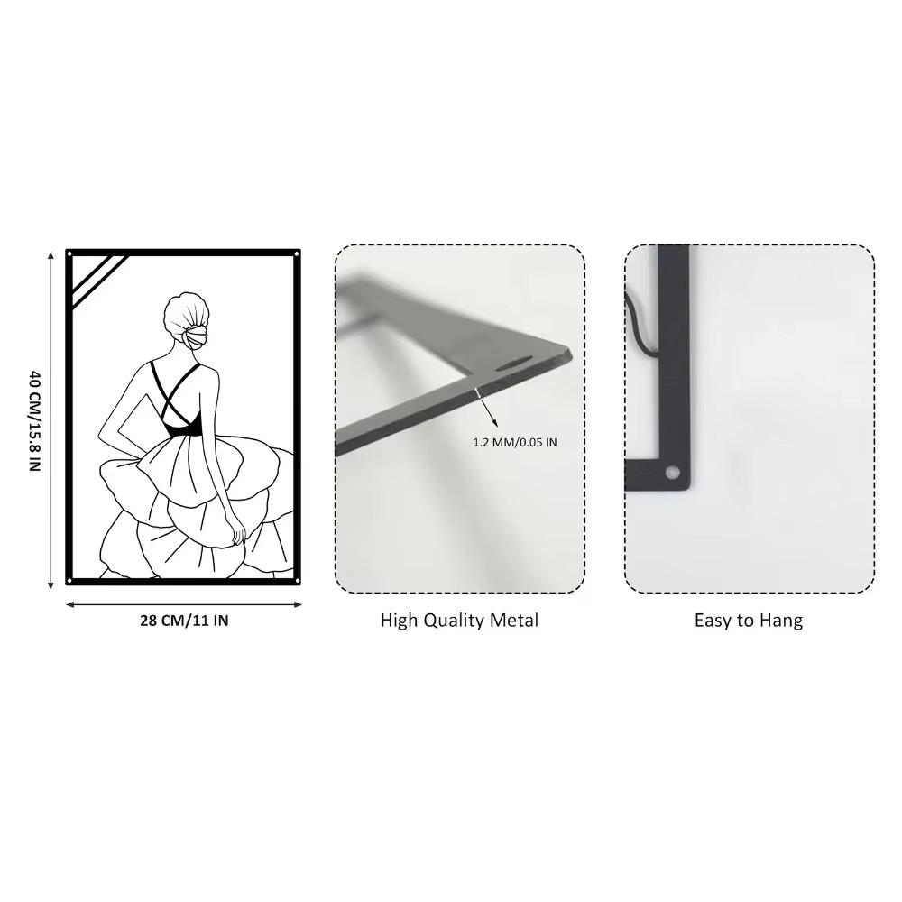 Metal Modern Minimalist Lady Wall Decor Abstract Line Art of Female Dancer Simple Line Painting for Bedroom and Studio Home
