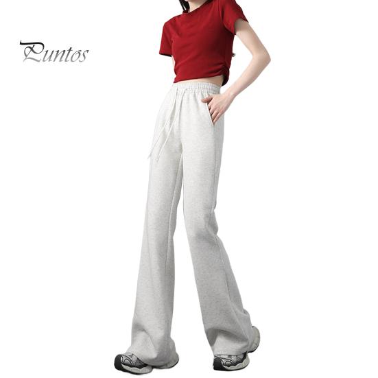 

Женские расклешенные брюки с эластичной высокой талией, регулируемые на шнурке, спортивные свободные брюки с карманами, повседневные однотонные повседневные брюки M белый/серый