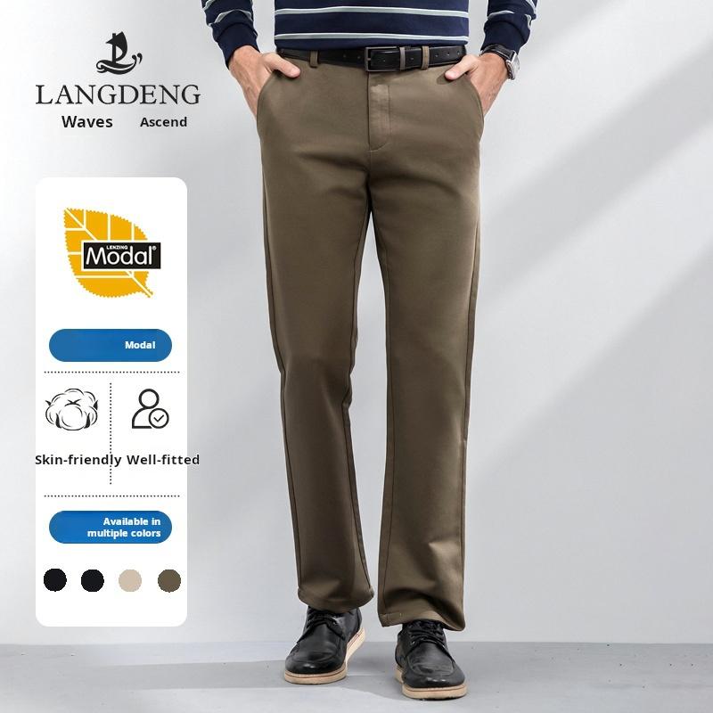 Langdeng Men's Comfortable, Soft, Wrinkle Free Straight Leg Casual Pants
