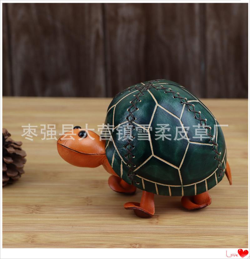 

First Layer Vegetable Tanned Cowhide Small Turtle Piggy Bank Cute Creative Desktop Ornament Coin Storage Tank Small Gift зелений
