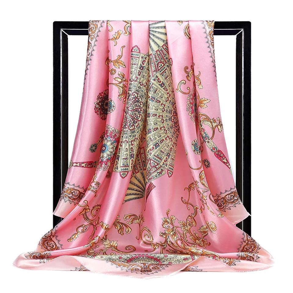 Fashion Scarves For Women Print Silk Satin Head Scarf Female 90cmx90cm Luxury Brand Square Shawl Large Hijab Scarfs For Ladies
