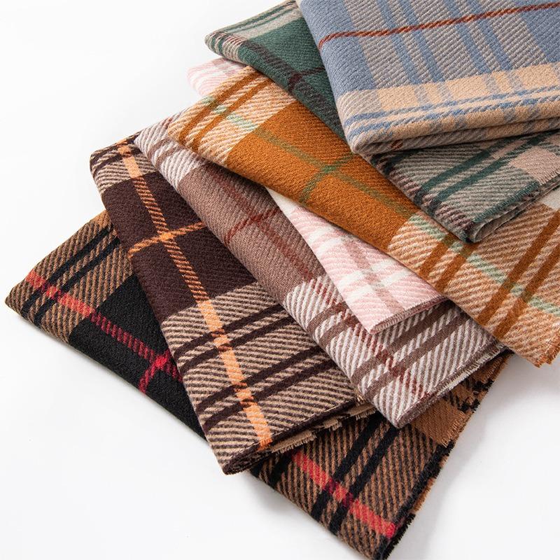 Imitation Cashmere Scarf Autumn Grinding Contrasting Color Plaid Versatile Couple Student Scarf Temperament Long Fringed Shawl Advanced