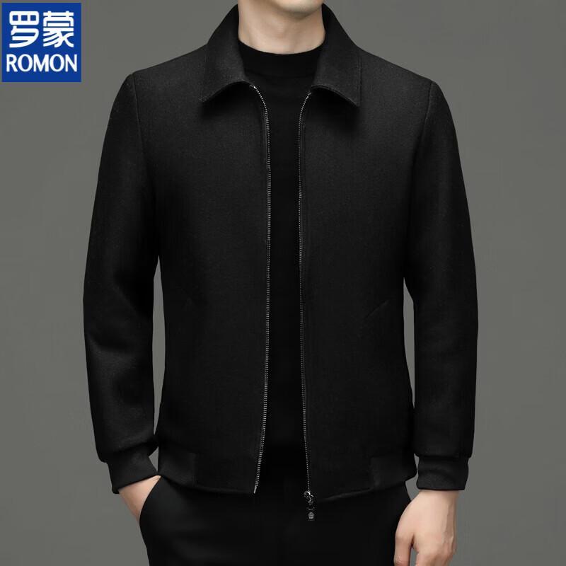 Romon Men's Lapel Collar Wool Blend Jacket