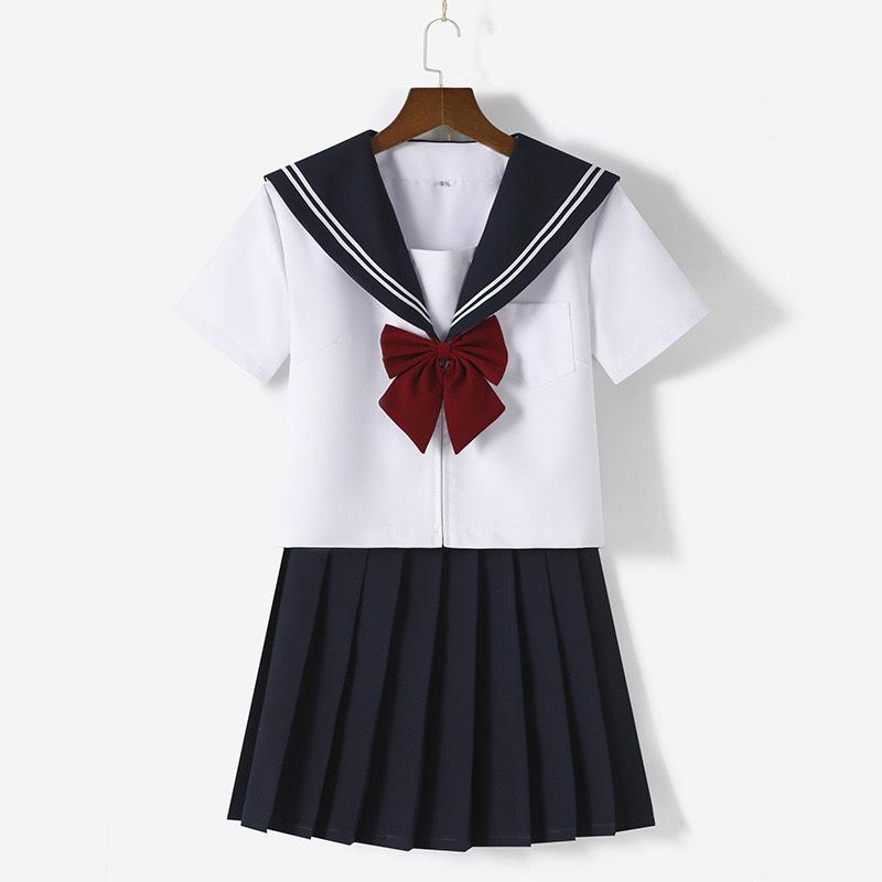 

White Two-Piece Japanese JK Sailor Uniform Set with Long & Short Sleeves XXL