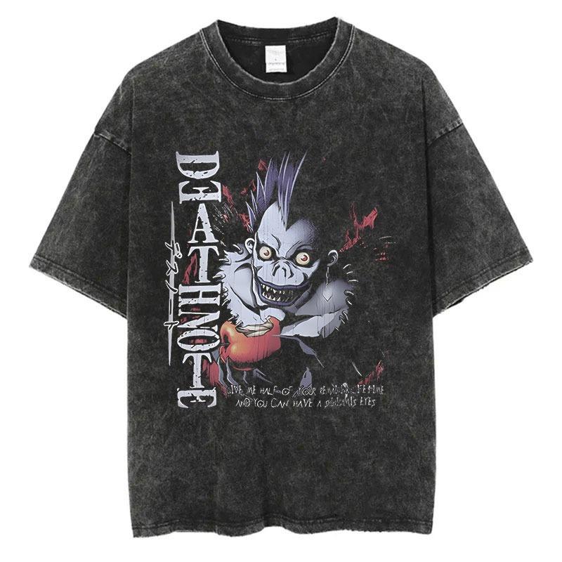 Harajuku Retro Washed T-shirt Anime Graphic Printed T-shirt Oversized Fashionable Streetwear Unisex T-shirt