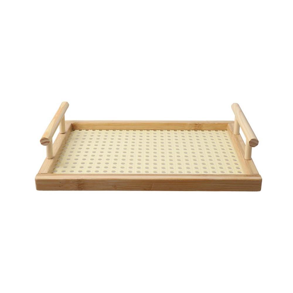 Hollow Serving Tray with Handles Handmade Kitchen Fruit Platter Bamboo Hand-Held Tray  Food