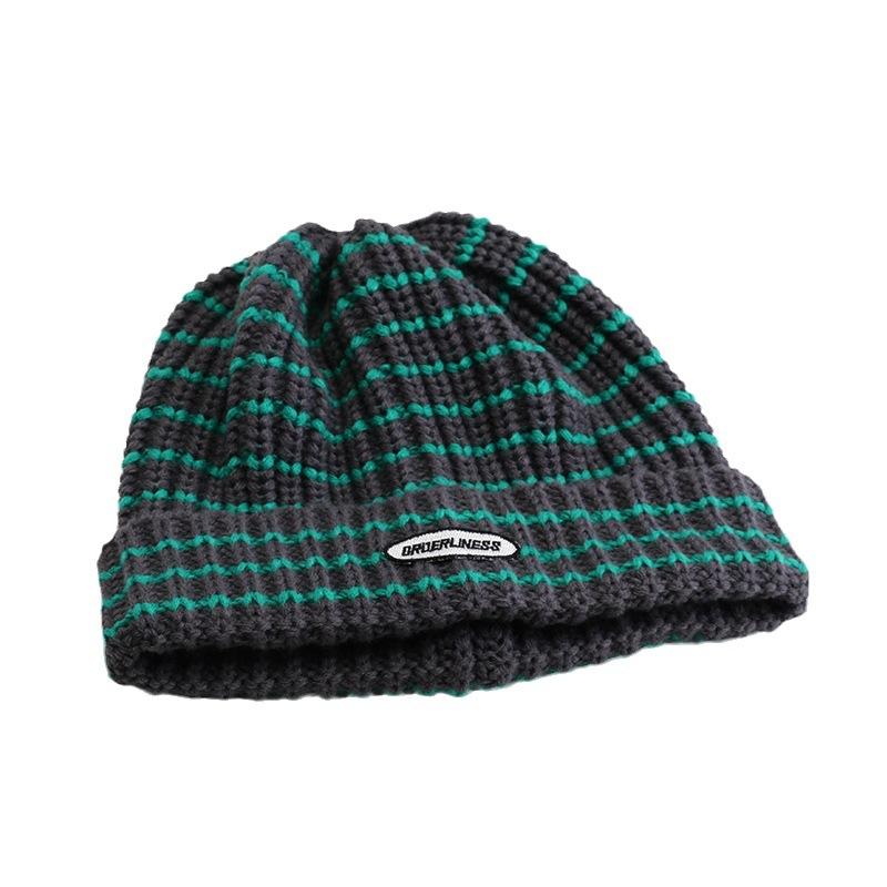 New Autumn and Winter Ins Big Head Knitted Hat Japanese Striped Wool Hat Korean Style Versatile Student Warm Hat Women
