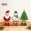 Cute Winter Window Ornaments 3Pcs 2D Wooden Christmas Hanging Ornaments, Cartoon Santa Snowman Tree Figurines Claus Figures with Leg Design,