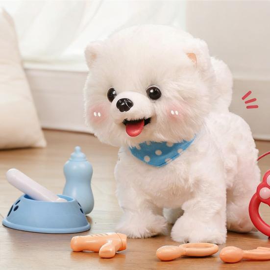 Interactive Walking Plush Puppy Toy with Touch Sensing Tongue Licking Motion Lifelike Sounds Electric Dog Plushie with Leash Simulation Stuffed Toy
