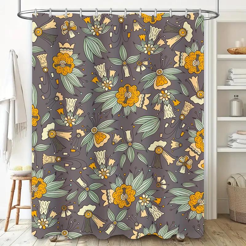 Floral Bath Shower Curtain with Buckle Waterproof Print Room Divider Privacy Decor Waterproof Fabric 180X240cm White Blue Green