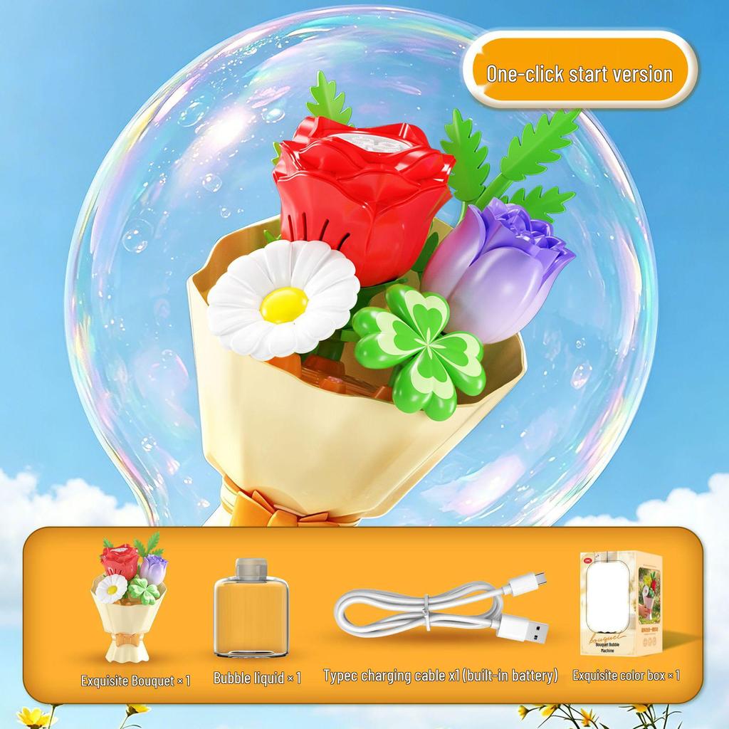 Automatic Flower Bubble Machine with Lights - Cute and Exquisite Children's Toy Gift