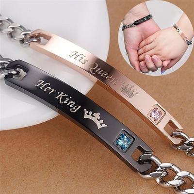 1 Pcs His Queen Her King Bracelet Matching Set Titanium Wristband Couple Lover Bracelet ARI