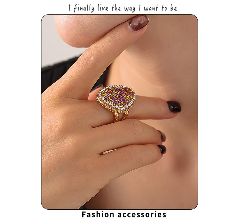 European-American Water Drop Braided Ring, Colored Diamond, 18k Gold PVD-Plated Titanium Steel Fashion Jewelry