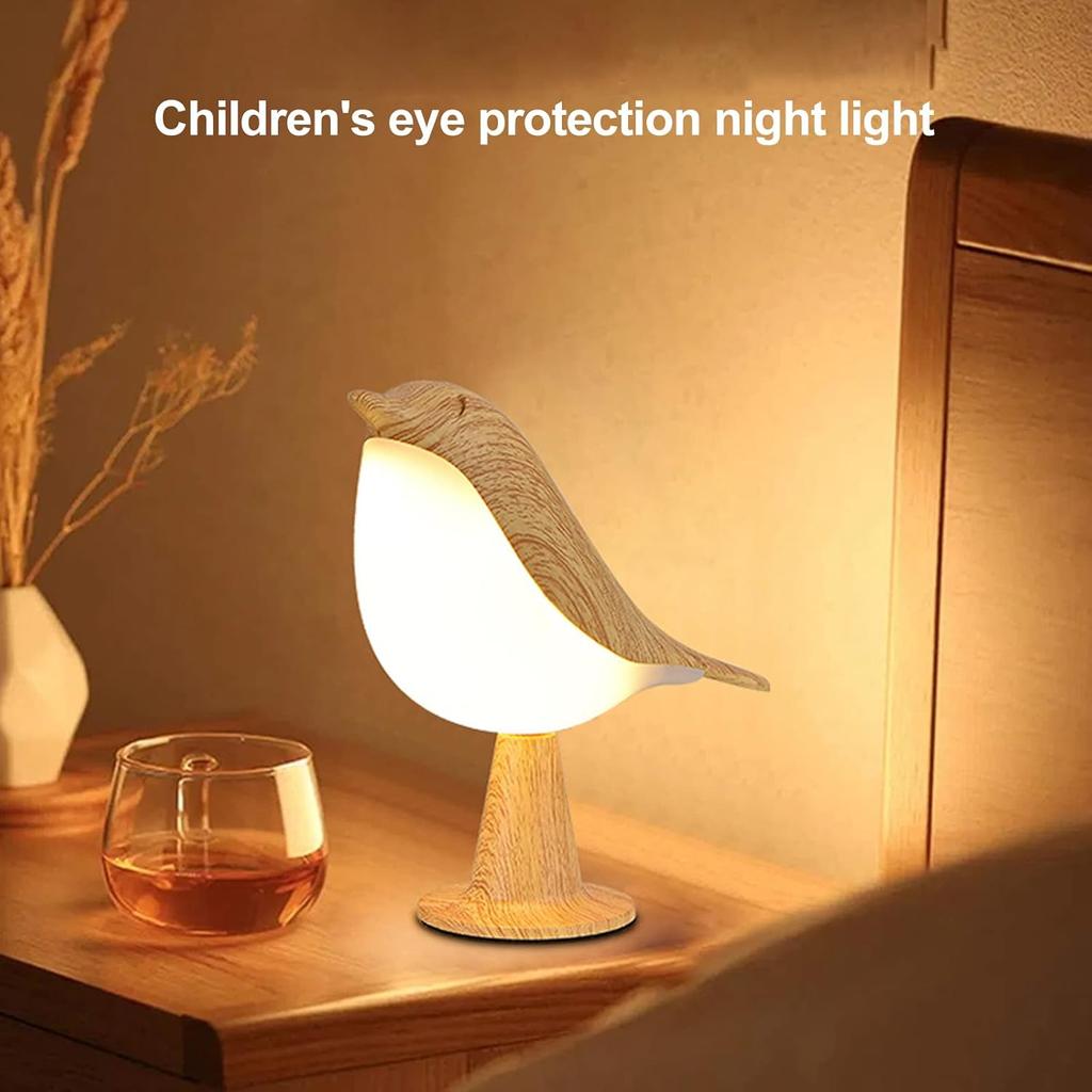 Touch Control Head Desk Lamp Aromatic Lamps Cute Bird Shaped Led Head Desk Lamp with USB Charging Port 3 Ways Dimmable Creative Night Light Lamp(Wood)