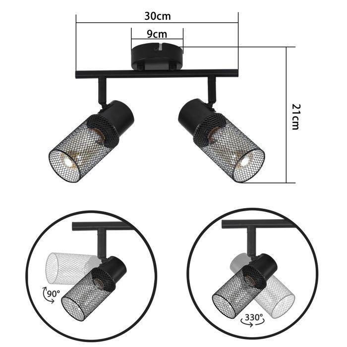 Plafonnier spot de plafond - NETTLIFE - 2 lampes orientable 330° - Noir - Métal - E27