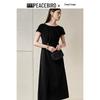 PEACEBIRD Women's Commuter Pleated Short Sleeve Long Dress