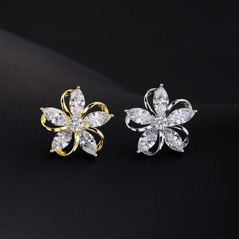 

Женская мода Белые хрустальные цветочные броши для женщин Роскошные булавки из желтого золота серебра из сплава