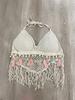 Lace-up Neck Small Vest, Sling Women's Summer Short Style with Chest Pad Inside, Backless Hollow Tube Top Embroidered Vest