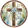 Metal Cross Wall Decor Easter Wreath Sign Blue Floral Metal Ornament Front Door Hanging Gift In