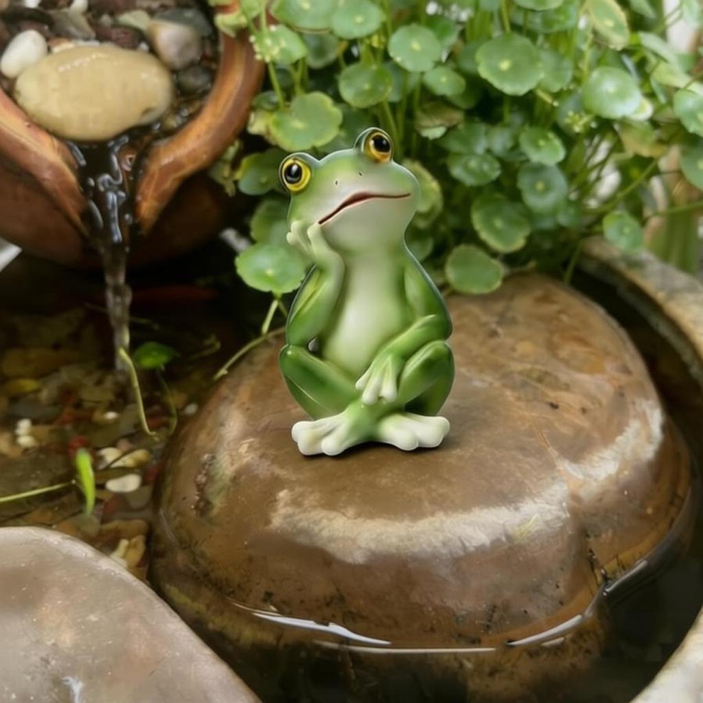 Garten-Froschstatue für den Außenbereich, sitzende Haltung, dekorative Rasenskulptur, Harzmaterial, langlebig, wetterfest für Terrassen- und Hofdekoration