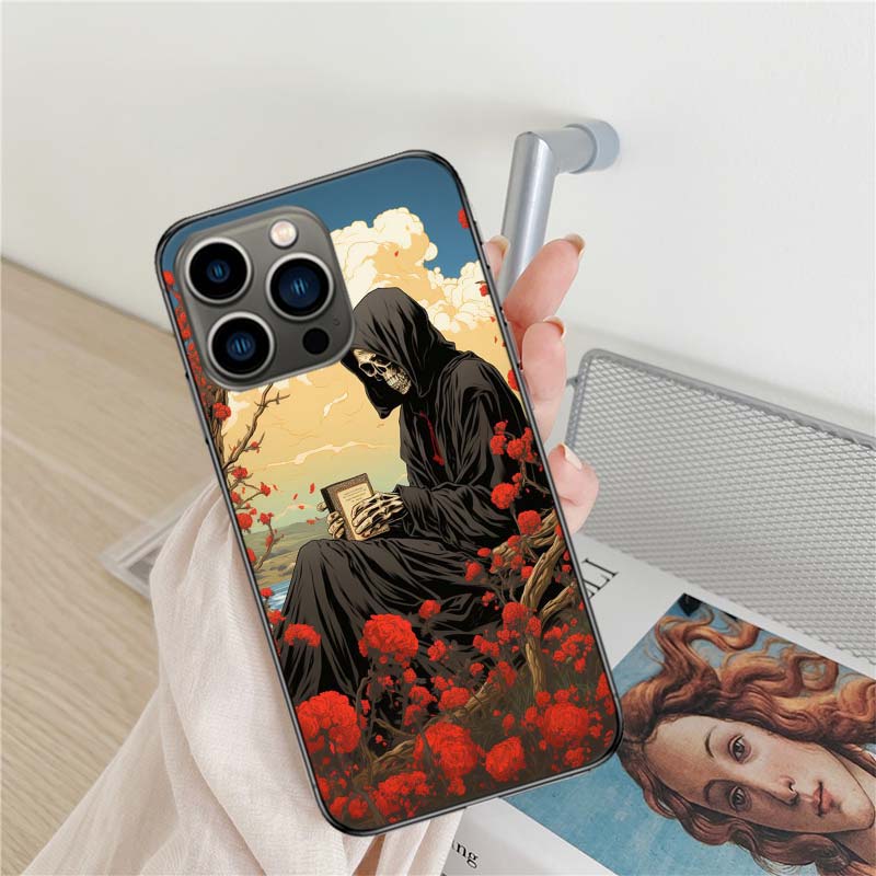 Grim Reaper Skull Skeleton Phone Case For Iphone 17 Air 16 15 Pro Max 14 Plus 16E Coque 13 Pro 12 Mini 11 Clear Cover Silicone C