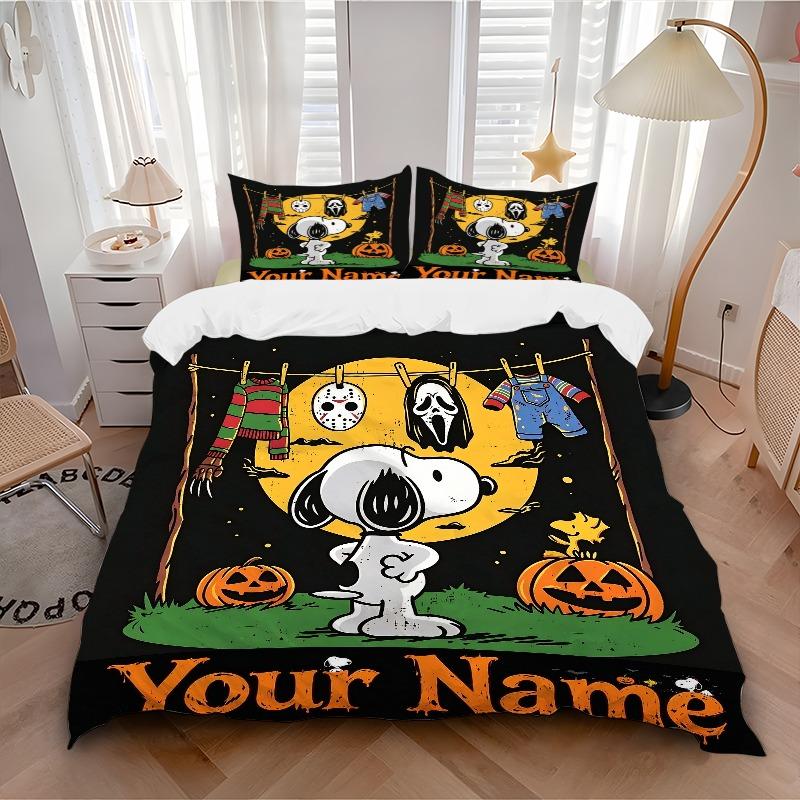 Spooky Halloween Movie Night Bedding Set Personalized Washable Custom 3Pcs Duvet Cover Pillowcases Soft Microfiber Home Bedroom Gift