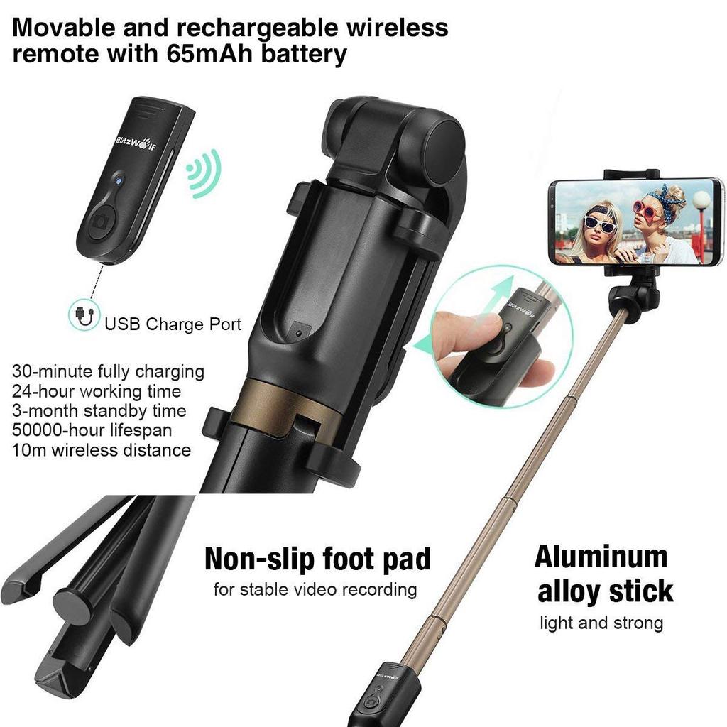 BlitzWolf 3 in 1 360 Degree Rotation Selfie Sticks Tripod Monopod with