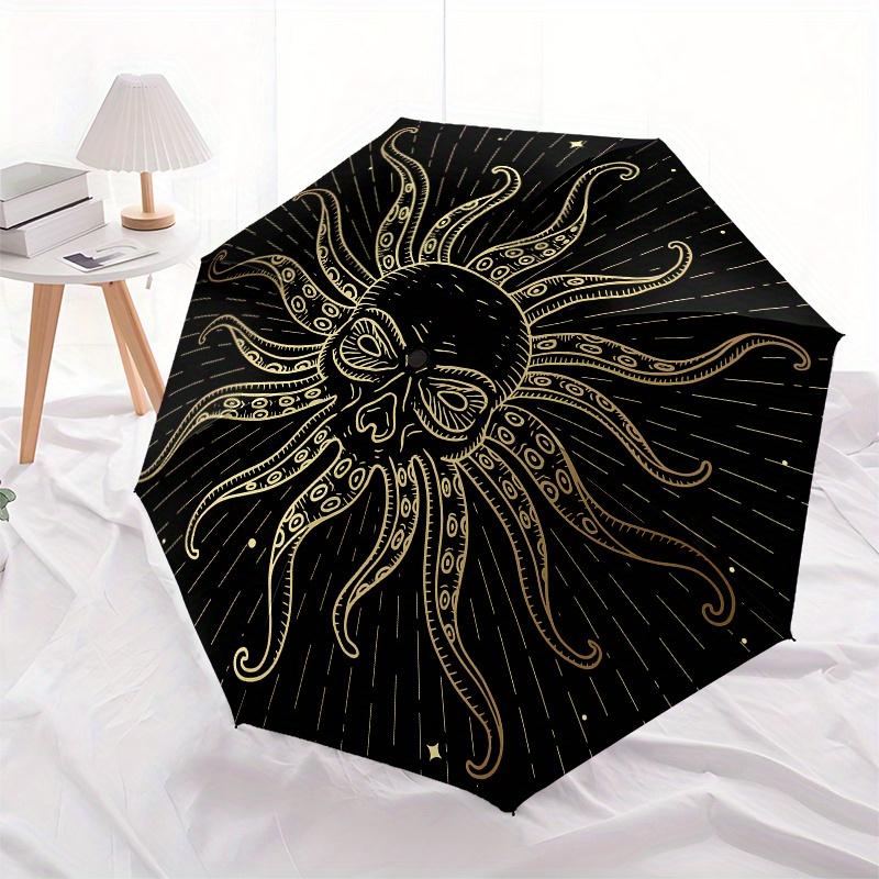 Goldener Oktopus Sonne - Einzigartiges Meeresdesign für jede Oberfläche!Regenschirm, Tragbarer 3-fach Regenschirm für Damen & Herren, Weihnachtsgeschenk ES97