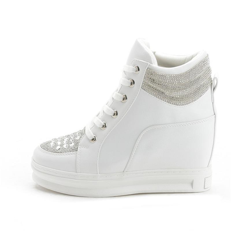 High White Shoes Women Platform Rhinestone Fashion Casual Shoes Wedge Heel Lady Leisure Sneakers Shoe