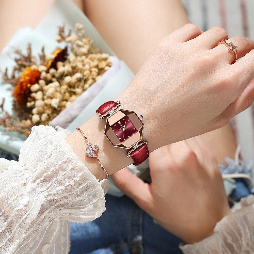 Orologio da donna Orologi al quarzo in pelle di moda Orologio da polso da donna di lusso impermeabile in oro rosa della migliore marca