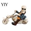 Motorcycle Skull Ornament Halloween Skeleton Riding Figurine, Gothic Spooky Statue for Home Gifts Collectors Garden, Resin Biker Decor Desk