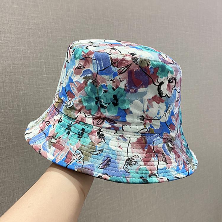 Double-sided Bucket Hat Women's Spring and Summer New Colorful Graffiti Flower Pot Hat Trendy Foldable Sun Hat Shows Small Face