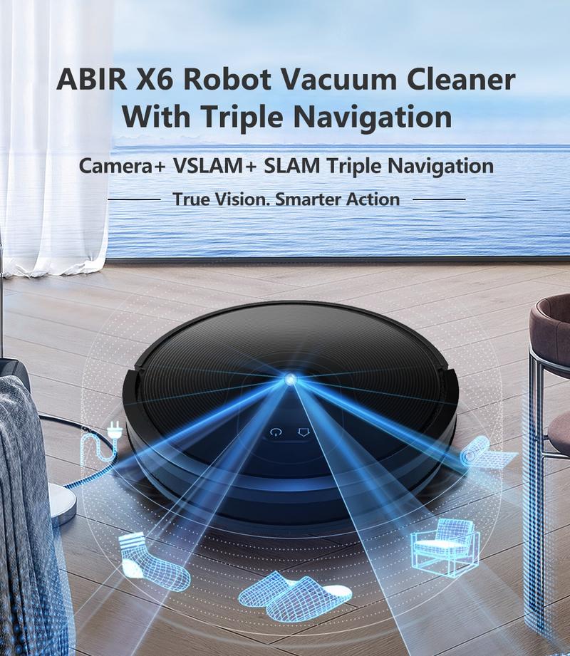 Abir X6 Robot Vacuum Cleaner with Camera Navigation, Intelligent Memory, Virtual Hand Lock, Low Noise, Intelligent Water Tank | Vacuum Cleaners