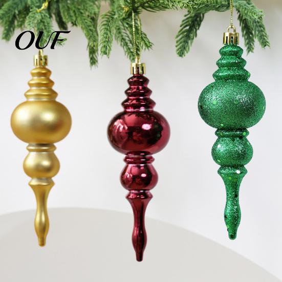 Holiday Party Decoration Accessories 6 Pcs Finial Drop Christmas Ornament, Glitter Shatterproof Plastic Decorative Hanging Ornaments for Home