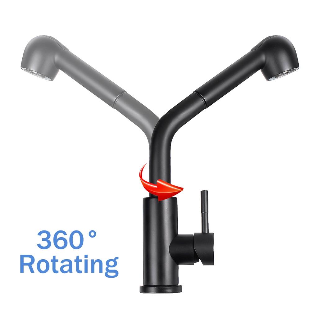 Black Kitchen Faucet With Pull Down Sprayer Hot and Cold Water 360 Degree Taps Kitchen Pulled Out Faucet Two Function Mixer