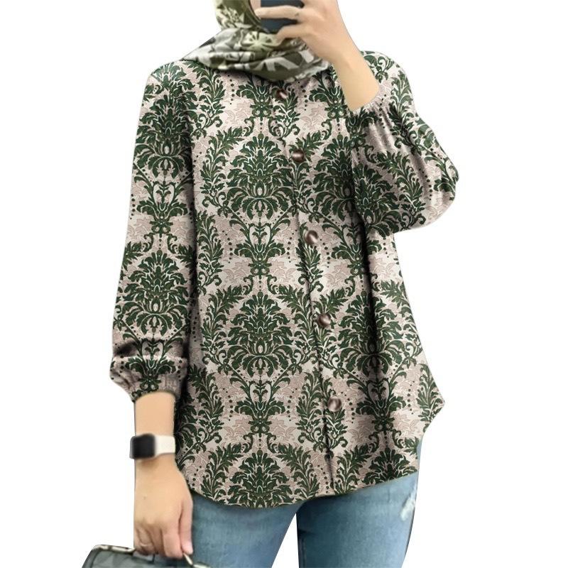 

Большие размеры Женская новая цветочная модная рубашка с пышными рукавами 2XL