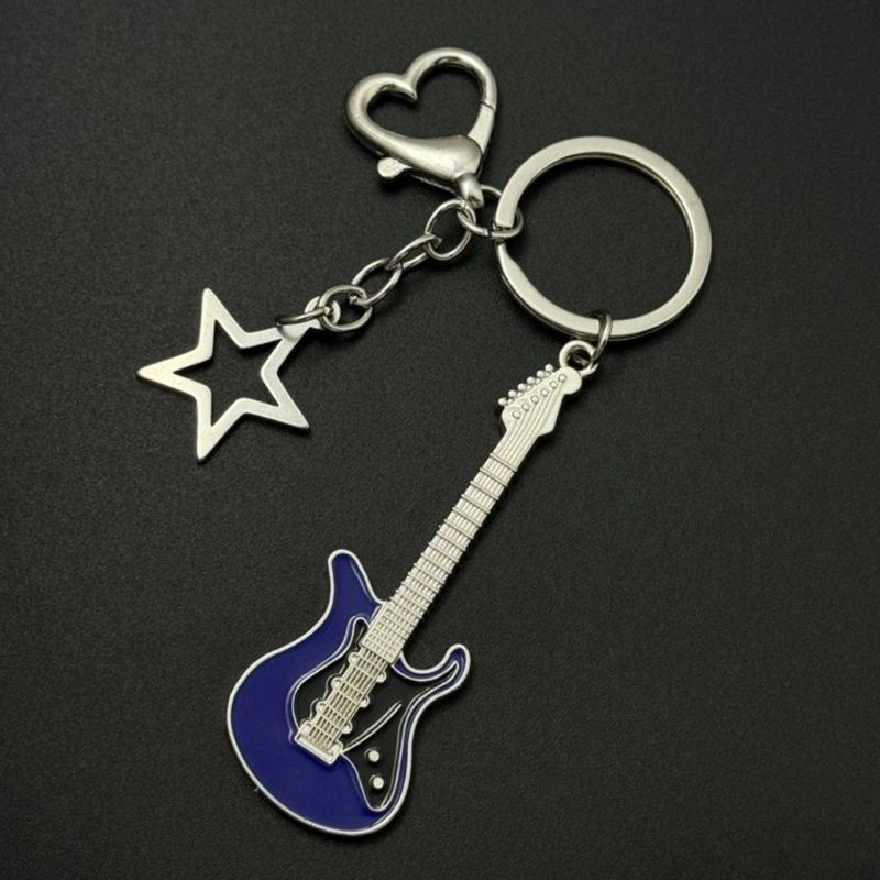 Fashion Star Guitar Keychain Pendant Simple Hanging Decorations Keyring Charm for Purse Bag Backpack Handbag