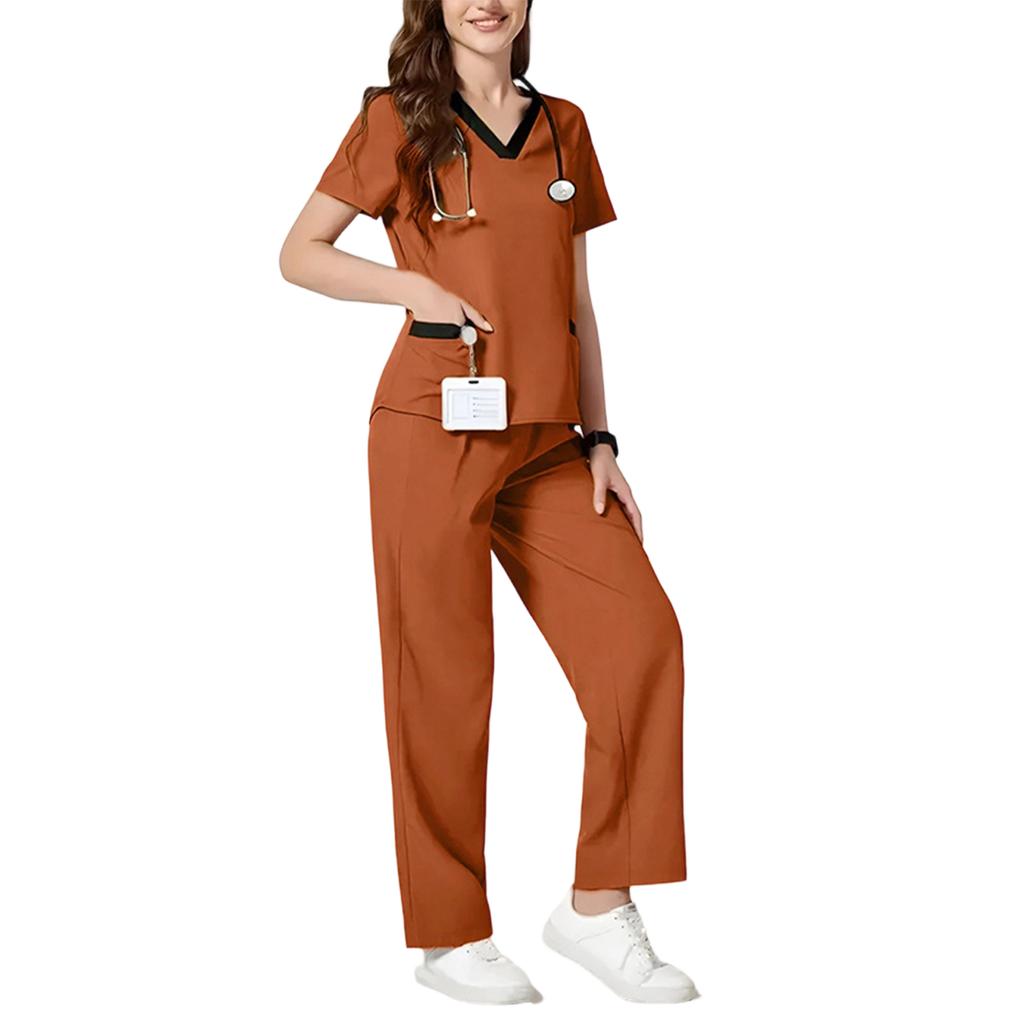 Completo da lavoro da donna ampio e comodo con scollo a V e maniche corte, con tasche multiple