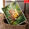 Framed Pearl Painting Kit Cute Monkey Eating Banana DIY 3D Bead Canvas Art Creative Leisure Craft Home Decoration Wall Hanging Hobby Gift