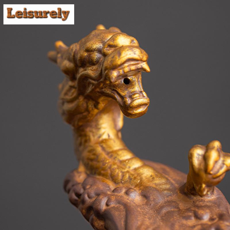 Chinese Dargon Mountain Backflow Incense Burner Incense Stick Holder Aromatherapy Gilding Pottery Censer Zen Yoga Decor Crafts