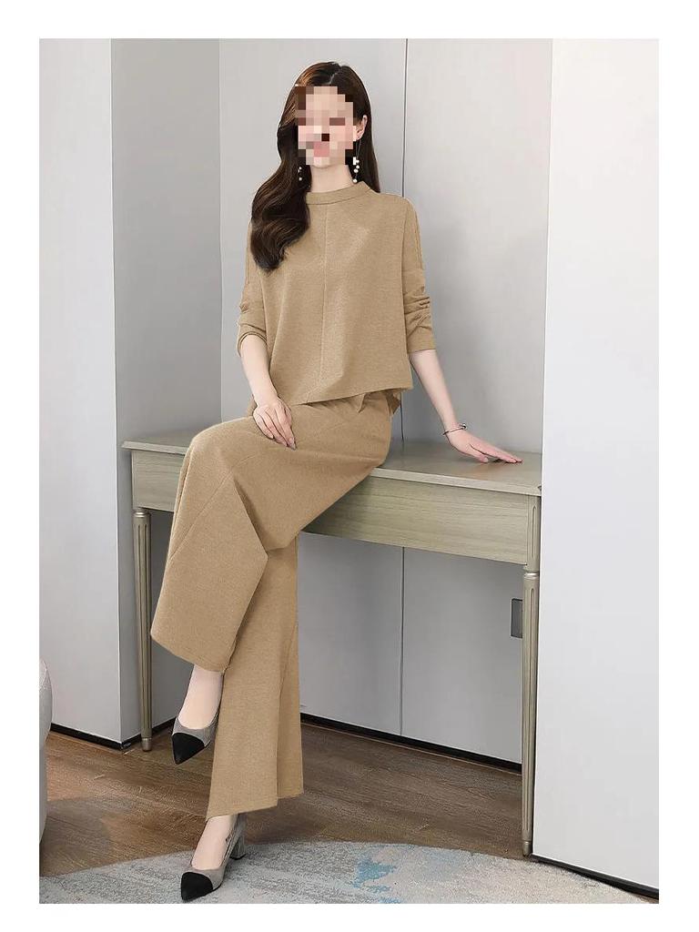 Chic Autumn Wide-Leg Pants Suit for Women: Slimming, Tummy-Tucking, Casual Two-Piece Set