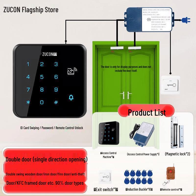 ZUCON X12 NFC Card Password Access Control System for Glass Double Doors CN plug (adapter included)