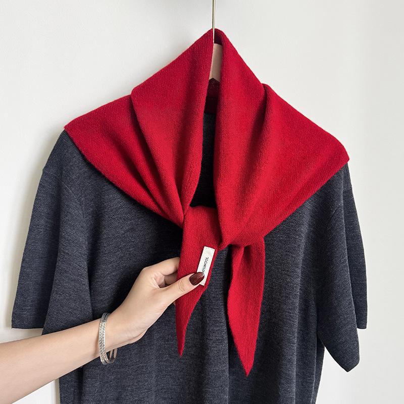 Knitted Scarf Women 100% Wool Winter Warm Scarves Bright Solid Color Design Thickened Shawl Soft Triangle Pashmina Neck  NEW