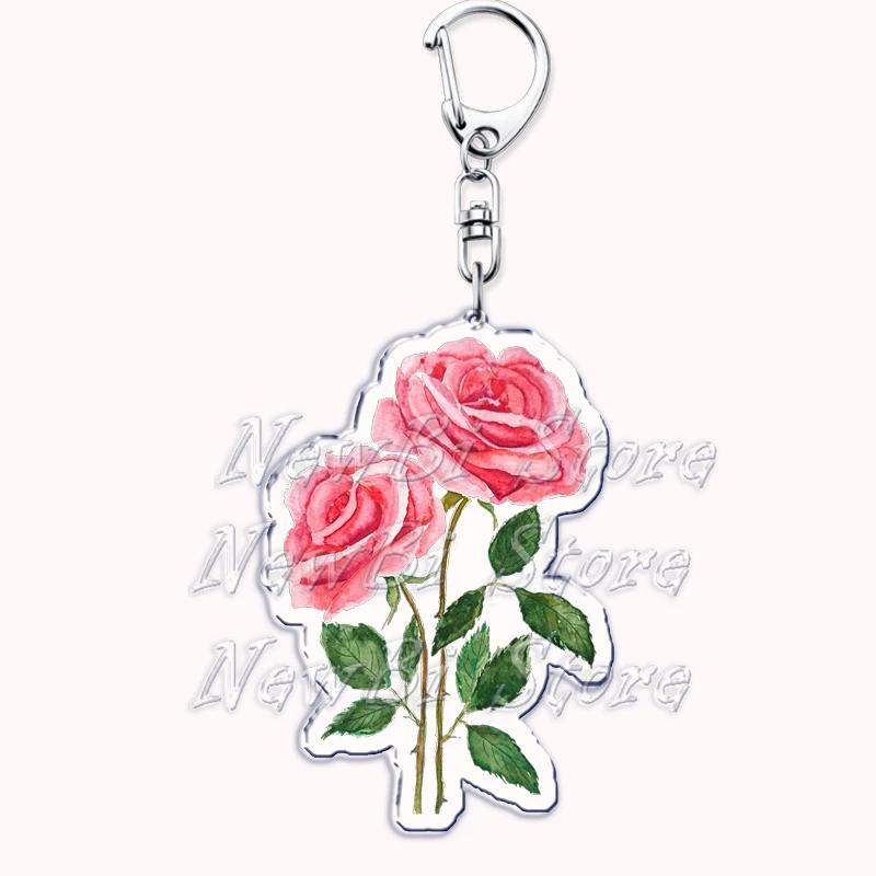 Romantic Pink Rose Flower Keychains Sunflower Red Love Keyring for Accessories Bag Key Chain Ring Jewelry Lovers Friends Gift