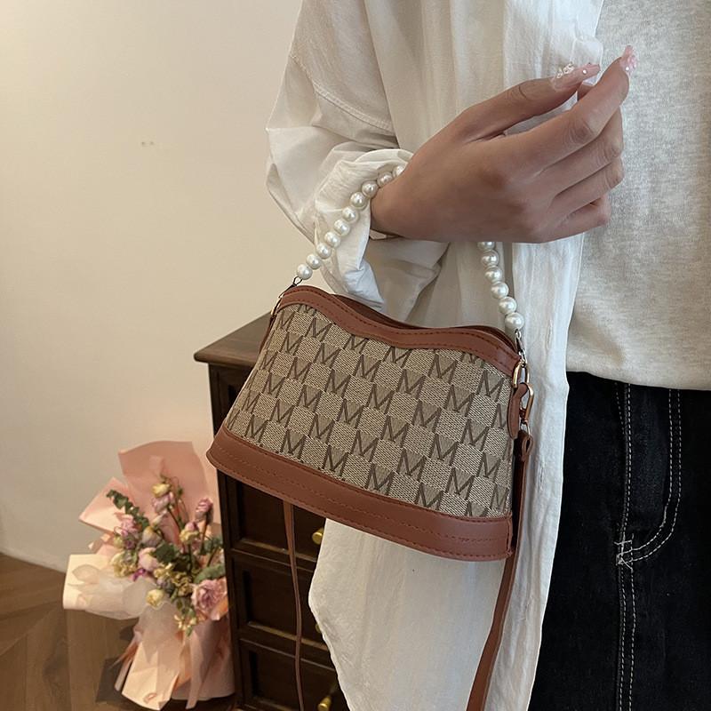Trendy Black And Beige Pearl Chain Small Bag For Women Stylish Crossbody Purse For 2024 Spring Summer Fashion