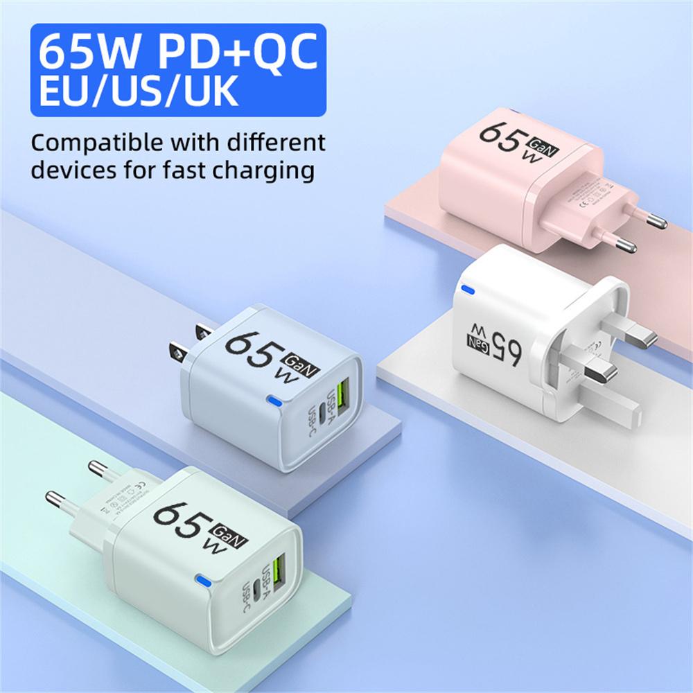 Universal USB Fast Chargers 65W GaN Quick Charger 3.0 USB-A USB-C Fast Charging Chargers PD Wall Charger Adapter For Cellphones